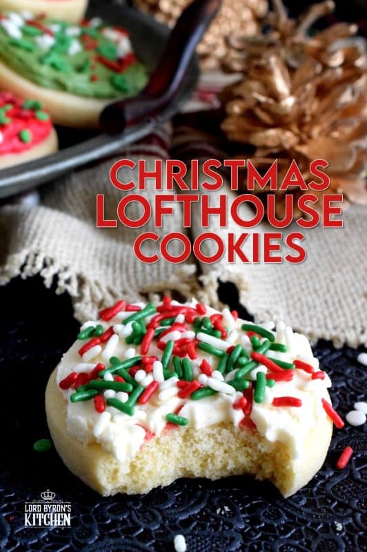 Christmas Lofthouse Cookies, a popular grocery store and bakery cookie confection in a homemade version, proving that homemade is always better! The next time you're in line at the grocery store, look away from the store-bought ones, knowing full well that you can make them better yourself! #christmas #holiday #baking #cookies #frosting #sprinkles #lofthouse