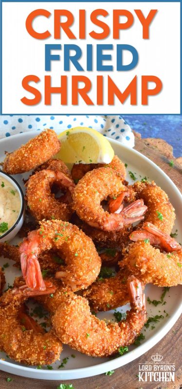 Looking for crunch factor? Look no further! Crispy Fried Shrimp have perfectly cooked succulent shrimp on the inside and a big-bite worthy crunch on the outside. This is most definitely a repeat recipe! #shrimp #friedseafood #friedshrimp #battered #crispy #seafood