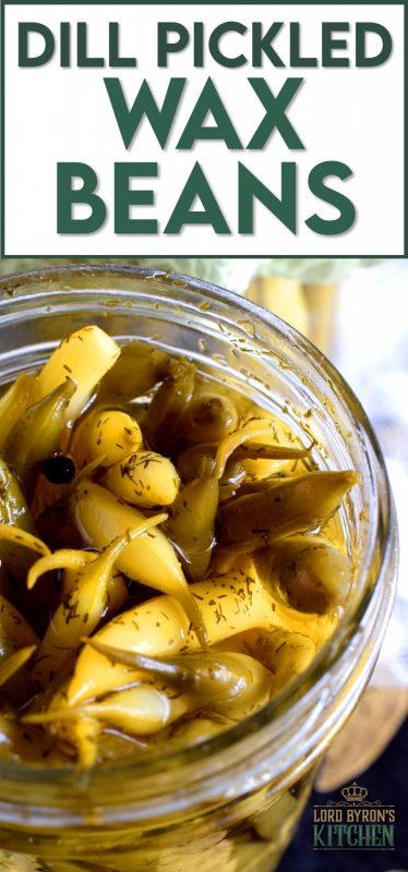 Dill Pickled Wax Beans are super dilly with a hint of salty and peppery flavour. Stock your pantry full of these for a great side dish ready to go at any time. These are perfect on a cheese board or wrapped with thinly sliced hot salami! #pickled #preserved #canning #waxbeans #dillpickle