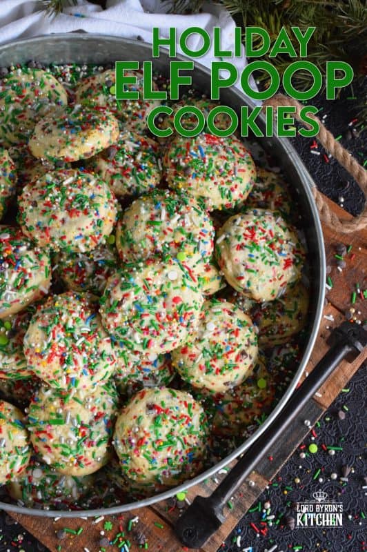 Elf Poop Cookies are peppermint flavoured and packed with sprinkles, chocolate, and of course, sugar! Despite the odd name, these are a delight to make with both the big and little kids in your life! After all, who doesn't like to bake with sprinkles? #elf #cookies #sprinkle #poop #christmas #holiday #baking