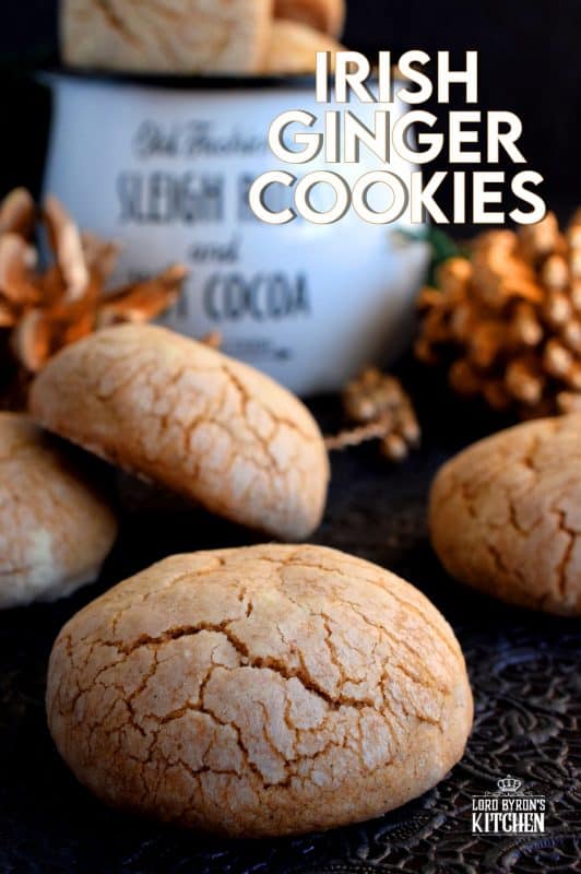 A soft, chewy, moist center with a sugary, crunchy coating; Irish Ginger Cookies are golden nuggets of cookie perfection with the deep ginger flavour we all love. #christmas #holiday #baking #cookies #ginger #irish