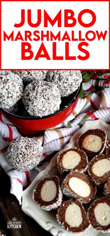 A popular Christmastime treat in Newfoundland, Jumbo Marshmallow Balls are cookies that make you feel as though you were eating candy. Serve whole or sliced, but best when frozen! A thick coconut and chocolate mixture is formed around a jumbo marshmallow and rolled in more coconut. This is one serious cookie! #newfoundland #traditional #jumbo #chocolate #marshmallow #balls #christmas #nobake #holiday