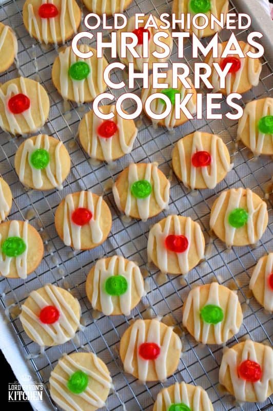 Old Fashioned Christmas Cherry Cookies are sugary, buttery, shortbread cookies, topped with royal icing and a festive candied cherry center. Not only do they look vintage, they also look really delicious, don't they!? #shortbread #cookies #christmas #holiday #baking #cherry #oldfashioned #glazed