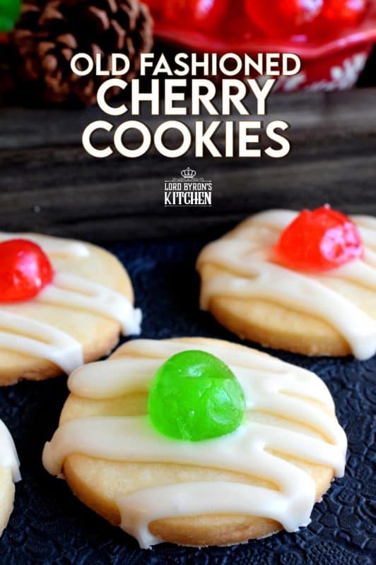 Old Fashioned Christmas Cherry Cookies are sugary, buttery, shortbread cookies, topped with royal icing and a festive candied cherry center. Not only do they look vintage, they also look really delicious, don't they!? #shortbread #cookies #christmas #holiday #baking #cherry #oldfashioned #glazed