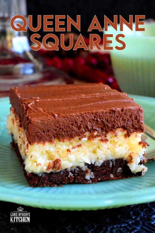 A triple layer square which boasts a coconut and chocolate flavour combination, Queen Anne Squares are an extremely popular Christmastime time confection! #christmas #holiday #cookie #squares #queenanne #newfoundland #baking