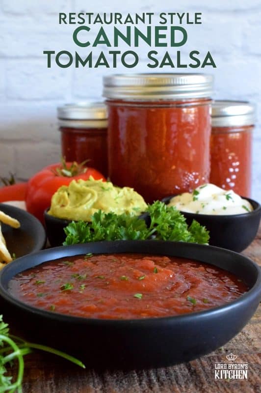 Unlike store-bought chunky salsa, Restaurant Style Canned Tomato Salsa, sometimes called Blender Salsa, is a smooth condiment that lends itself to more than just a dip for chips! #salsa #blender #canning #restaurant #style #smooth #homemade