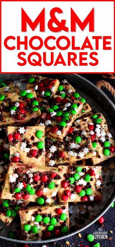 Fast, simple, and easy – just the way Christmas baking should be!  Sheet Pan M&M Chocolate Holiday Bars are festive, fun, and family-friendly! Baking cookies in a sheet pan like this, is much faster than baking one tray at a time! #christmas #holiday #baking #cookies #candy #m&m #sheetpan