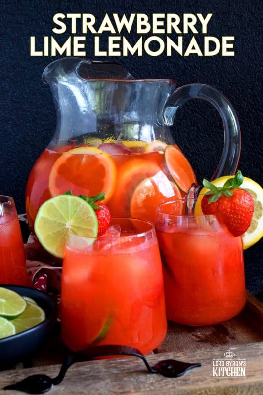 A refreshing summer drink made with simple syrup, whole strawberries, lime and lemon juice. If you're looking to up your lemonade game, this one is for you! #strawberry #lime #limeade #lemonade #juice #summer #drink #punch