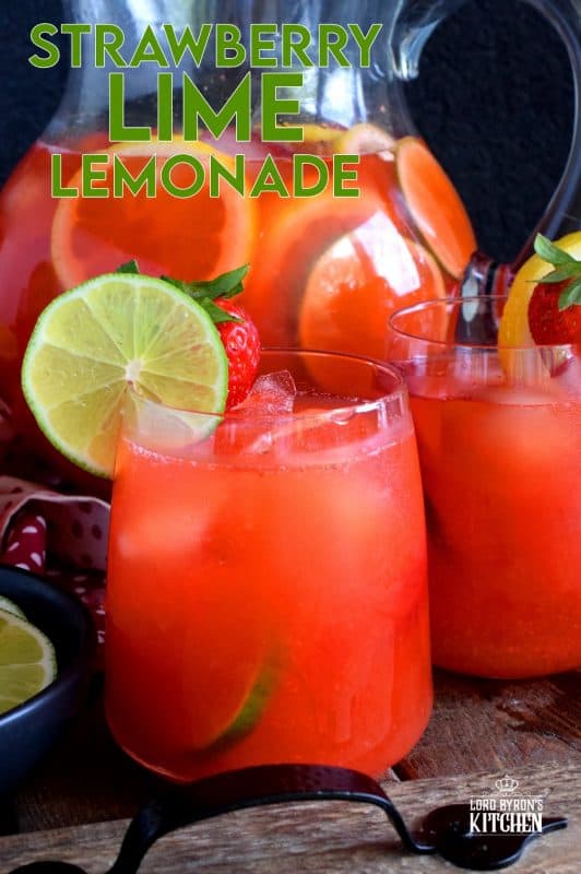 A refreshing summer drink made with simple syrup, whole strawberries, lime and lemon juice. If you're looking to up your lemonade game, this one is for you! #strawberry #lime #limeade #lemonade #juice #summer #drink #punch