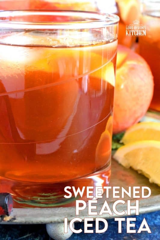 A few ingredients and a little patience is all you need to make a pitcher of Sweetened Peach Iced Tea - summer's favourite cold refresher! #icedtea #peach #summer #drink #iced #tea