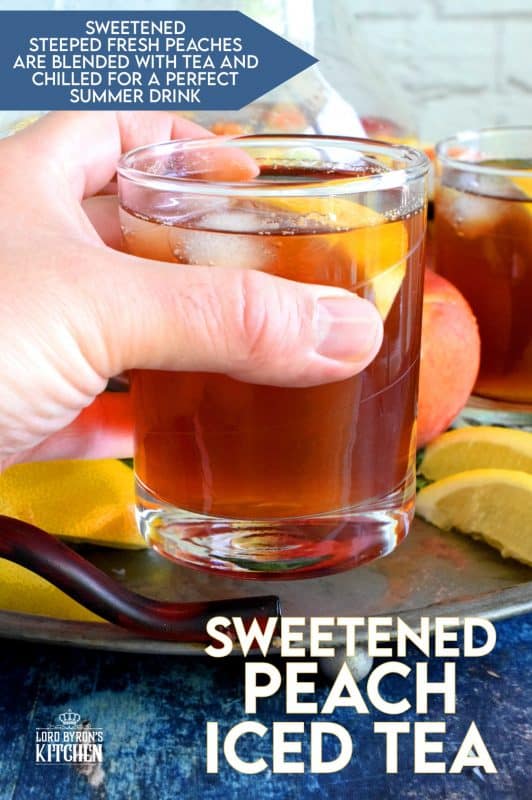 A few ingredients and a little patience is all you need to make a pitcher of Sweetened Peach Iced Tea - summer's favourite cold refresher! #icedtea #peach #summer #drink #iced #tea