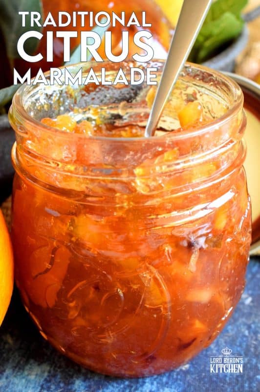 Lime, lemon, grapefruit, and orange combine to make this thick and chunky Traditional Citrus Marmalade. This one is for the serious marmalade enthusiast! #marmalade #citrus #jam #preserves #traditional