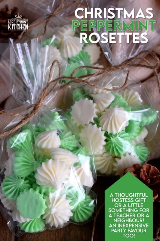 Friends and neighbours would love to receive a package of homemade Christmas Peppermint Rosettes; these make a lovely take-home goodie bag too! Play with the colours - red mints would be super festive too! #homemade #peppermint #mints #christmas #holiday #candy