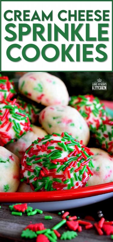 Who doesn't love cheerful and festive Christmas cookies with lots of sprinkles? Made with cream cheese, these will stay soft and moist much longer than most cookies. They're very easy to make and they taste as great as they look! #sprinkles #cookies #baking #christmas #holiday #balls