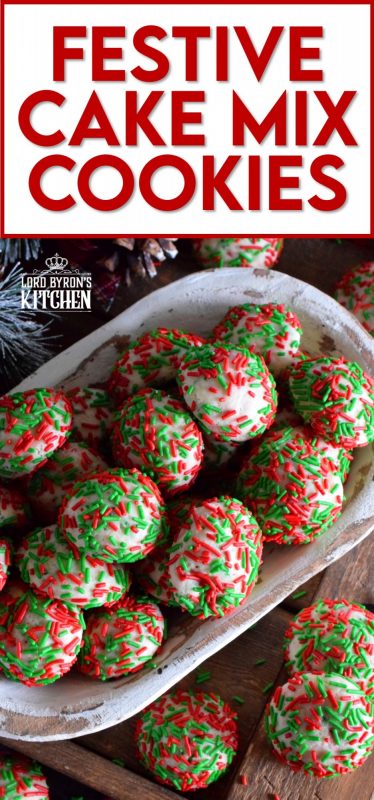 A store-bought boxed cake mix does all of the work in these Festive Cake Mix Cookies. Add in eggs, vanilla, oil, and sprinkles for a fun, kid-friendly Christmas cookie! #cakemix #cookies #christmas #holiday #festive #baking #sprinkles