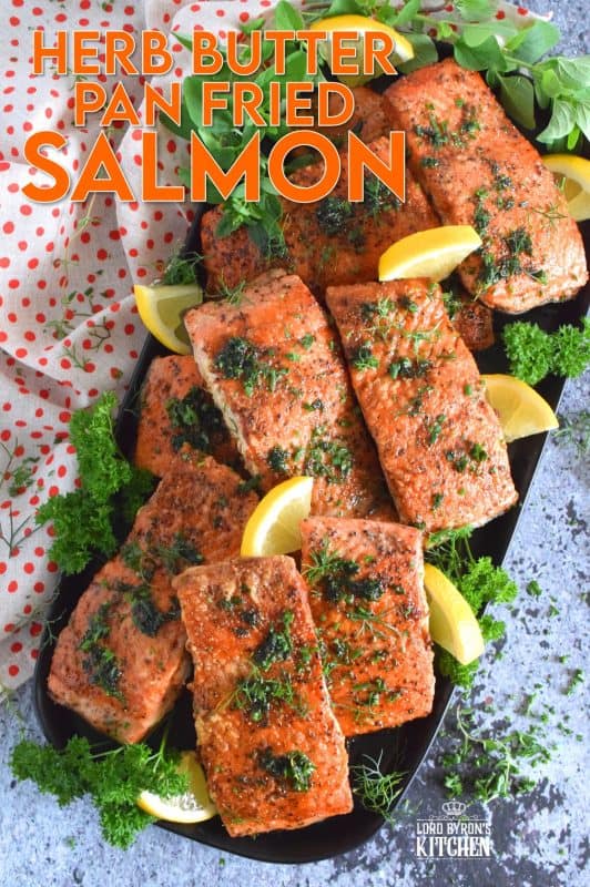 No doubt you have heard the expression that simple is best. In the case of this Herb Butter Pan Fried Salmon with Aioli, the expression most certainly applies! Salmon fillets are perfectly fried and topped with a fresh herb butter and drizzled with a delicious and easy to prepare aioli. #salmon #aioli #panfried #seafood #friedsalmon #butter #friedinbutter