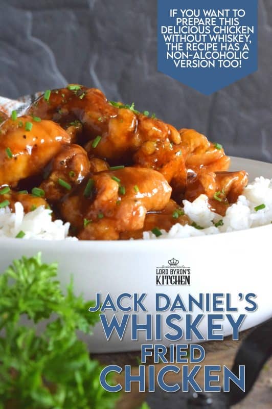 This crispy fried chicken is slathered in a thick, sweet, homemade sauce with a good splash of whiskey. Jack Daniel's Whiskey Fried Chicken uses skinless, boneless chicken thighs which have more flavour and hold up well to the hot oil. With my double fry method, your chicken will stay crispy even after soaking up that delicious sauce too! #whiskey #jackdaniels #whiskeychicken #friedchicken #sweetandsticky #sauce