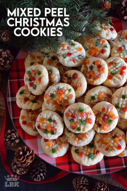 An old-time, classic Christmastime ingredient baked into a light and fluffy, soft and moist cookie. Mixed Peel Christmas Cookies are fruity, chewy, sweet, and delightfully festive! #fruit #peel #oldfashioned #English #cookies #Christmas #holiday #baking