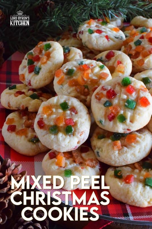 An old-time, classic Christmastime ingredient baked into a light and fluffy, soft and moist cookie. Mixed Peel Christmas Cookies are fruity, chewy, sweet, and delightfully festive! #fruit #peel #oldfashioned #English #cookies #Christmas #holiday #baking