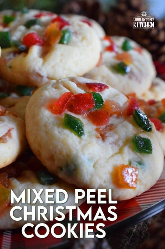 An old-time, classic Christmastime ingredient baked into a light and fluffy, soft and moist cookie. Mixed Peel Christmas Cookies are fruity, chewy, sweet, and delightfully festive! #fruit #peel #oldfashioned #English #cookies #Christmas #holiday #baking