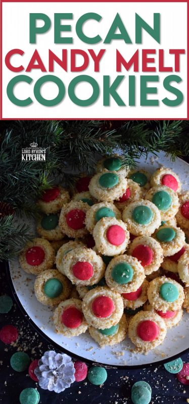 Loaded with chopped pecans, these Pecan Candy Melt Cookies are prepared with cream cheese and topped with a single candy melt. A soft, nutty cookie with just the right amount of sweetness; and cute too! Who says thumbprint cookies must have jam!? #pecan #candymelts #wilton #cookies #christmas #holiday #baking
