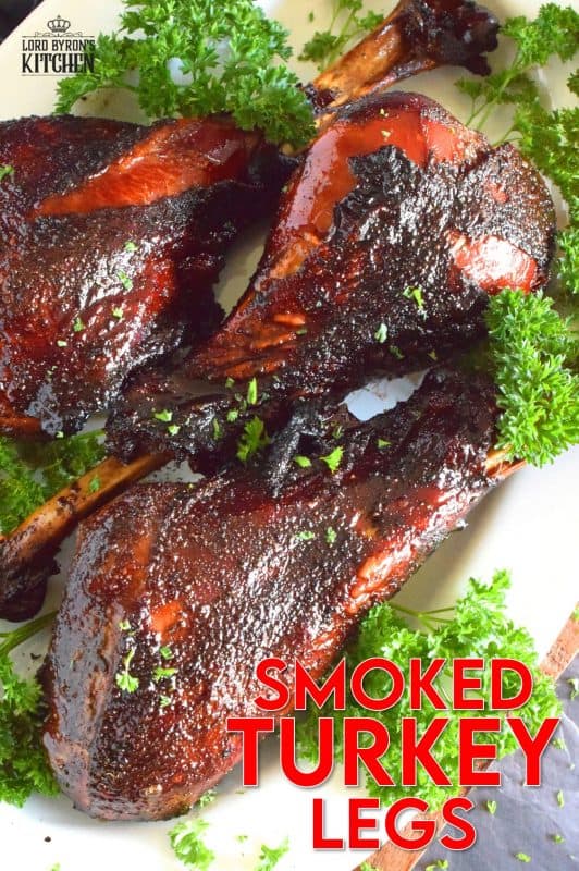 When I think of Smoked Turkey Legs, I think of summer, Disney, and the Kings who ruled the medieval ages. The turkey legs at Disney are famous and the long lines of visitors waiting to get their hands on one is proof! It's that smell that gets to you; it wafts about and finds it's way to your nose. It's hard to resist, but those long lines are a great deterrent. Save your time and make them at home. It really couldn't be easier! #turkey #turkeyleg #smoked #smokerrecipes #copycatrecipes #disneyturkey