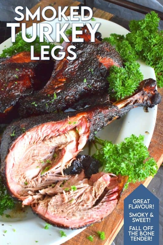 When I think of Smoked Turkey Legs, I think of summer, Disney, and the Kings who ruled the medieval ages. The turkey legs at Disney are famous and the long lines of visitors waiting to get their hands on one is proof! It's that smell that gets to you; it wafts about and finds it's way to your nose. It's hard to resist, but those long lines are a great deterrent. Save your time and make them at home. It really couldn't be easier! #turkey #turkeyleg #smoked #smokerrecipes #copycatrecipes #disneyturkey