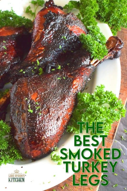 When I think of Smoked Turkey Legs, I think of summer, Disney, and the Kings who ruled the medieval ages. The turkey legs at Disney are famous and the long lines of visitors waiting to get their hands on one is proof! It's that smell that gets to you; it wafts about and finds it's way to your nose. It's hard to resist, but those long lines are a great deterrent. Save your time and make them at home. It really couldn't be easier! #turkey #turkeyleg #smoked #smokerrecipes #copycatrecipes #disneyturkey