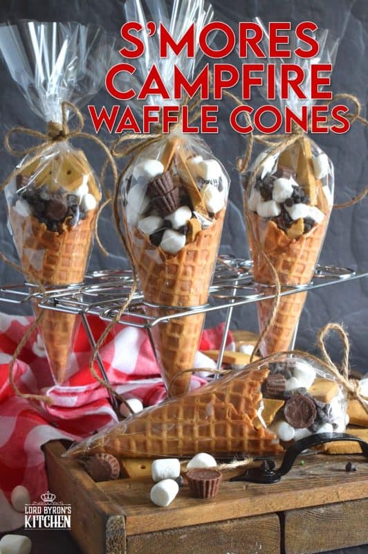 Prepare a bunch of these S'mores Campfire Waffle Cones and wrap them in aluminum foil. Set them onto a grilling rack over the fire for a few minutes and they will be all melty and gooey on the inside, but contained within the cone. No more sticky fingers! Serve the cones with a spoon and enjoy! #campfire #smores #wafflecones #marshmallow