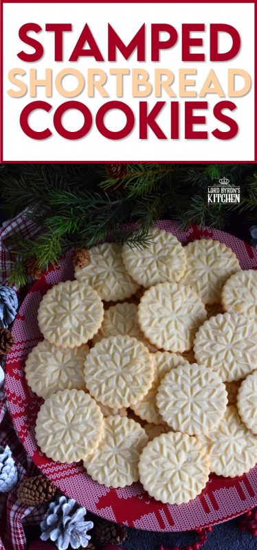 A perfect treat for anyone at anytime; Stamped Shortbread Cookies are buttery and delightfully bright and vibrant to match the holiday season! Using a cookie stamp is a great way to make a simple, homemade shortbread a beautiful cookie! #shortbread #cookie #stamp #stamped #christmas #holiday #baking