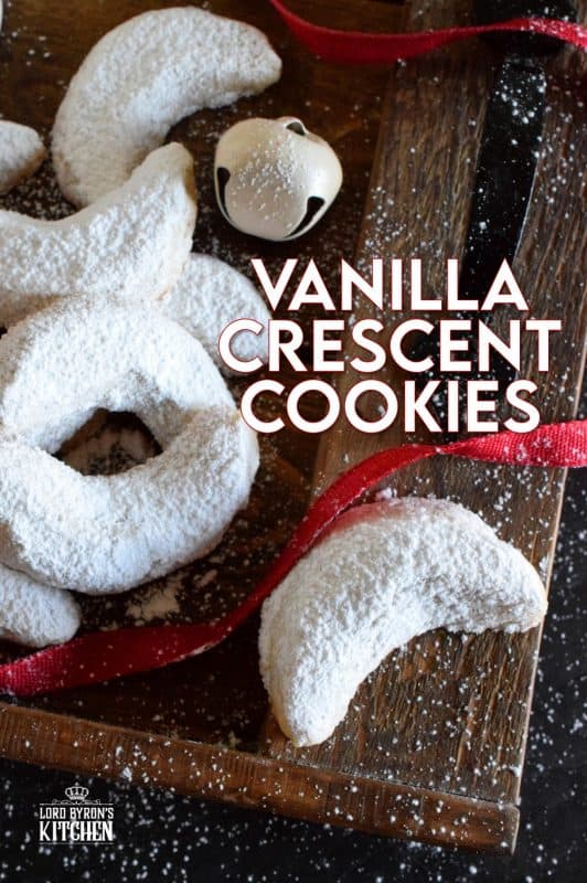 Extemely popular at Christmastime, Vanilla Crescent Cookies are loaded with vanilla flavour! These melt-in-your-mouth cookies are made with lots of heart-healthy ground nuts and vanilla sugar! #vanilla #sugar #crescent #cookies #christmas #holiday #baking