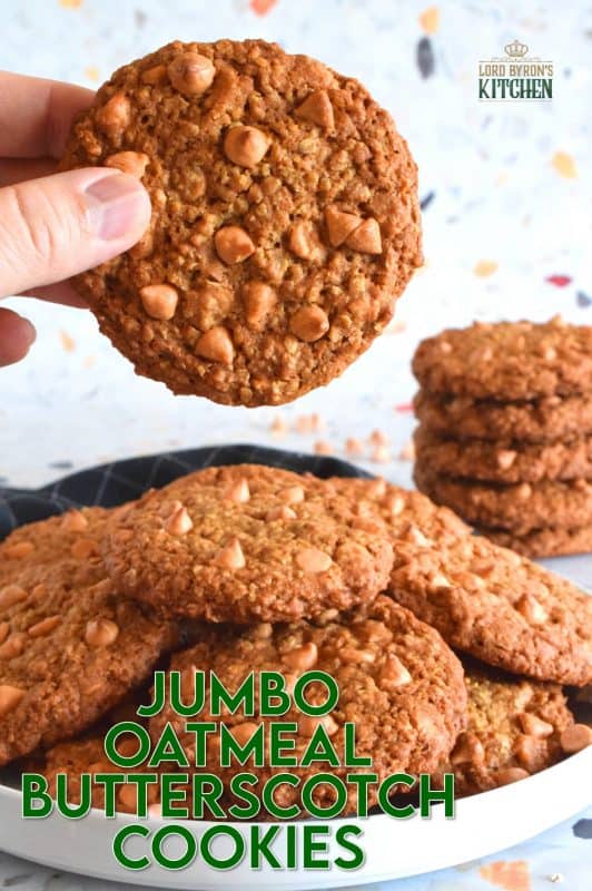 Butterscotch is sweet and indulgent, it's a flavour combination that combines that of browned butter, molasses, and caramelized sugar. Jumbo Oatmeal Butterscotch Cookies are prepared with simplified versions of those ingredients, but also with butterscotch chips and butterscotch pudding too! #butterscotch #oatmealcookies #cookies #jumbocookies #butterscotchchips 