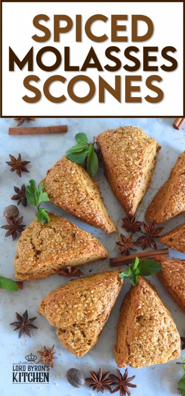 These scones are light and fluffy despite the quite noticeable flavour of the molasses and the plethora of familiar fall spices. With a warming combination of cinnamon, nutmeg, ginger, allspice, and a touch of anise, Spiced Molasses Scones are sure to wake up your taste buds! #scones #molasses #autumn #fall #spiced #baking