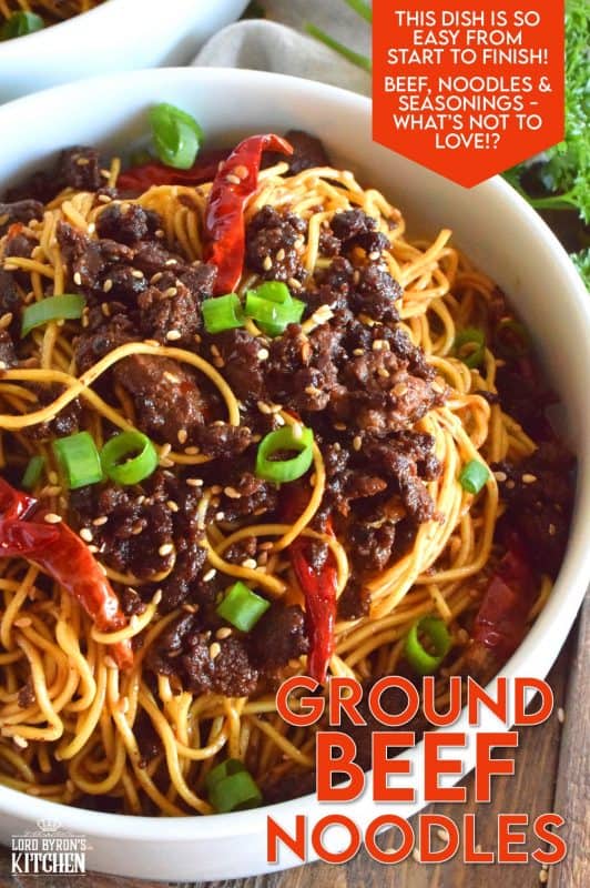 This recipe combines noodles with savoury, fried ground beef and optional chilies, in a deliciously salty, garlicky, and sweet sauce. 30 Minute Ground Beef Noodles are a quick and inexpensive meal for the whole family! #groundbeef #noodles #chowmein #asianinspired #familymeals