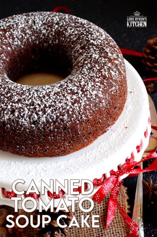 The flavour of this cake surprises me every time I have a slice! Even though there is a whole can of tomato soup in this Canned Tomato Soup Cake, the flavour is a deep, warm, cozy spice flavour - not tomato-like at all! I prepare my version with raisins, but you can leave them out if you prefer a more basic cake. #christmascake #christmas #holiday #baking #tomatosoup #tomatosoupcake