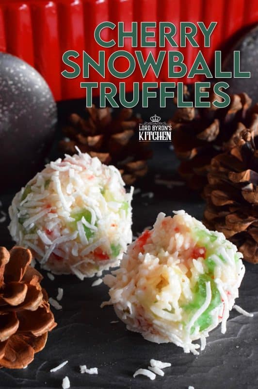 This truffle is a sweet combination of coconut, red and green candied cherries, and sweetened condensed milk. Cherry Snowball Truffles are just slightly soft and gooey. These are not only extremely festive, but super easy to make and freezer-friendly too! #truffles #christmas #holiday #nobake #cherry #redandgreen #candied #cherries #coconut