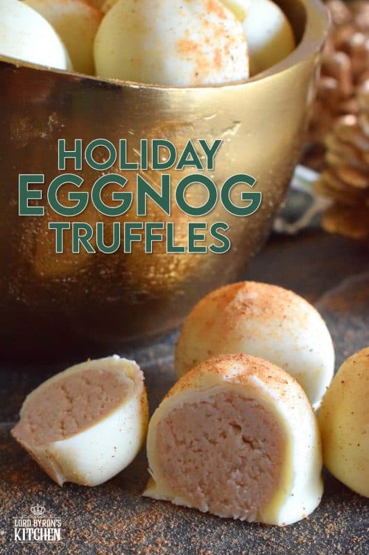 The base of this truffle is prepared with melted white chocolate, eggnog, and cream cheese. With the addition of confectioner's sugar, cinnamon, nutmeg, and rum, Holiday Eggnog Truffles are the most Christmassy thing you'll taste this season! #christmas #holiday #eggnog #truffles #chocolate #nobake