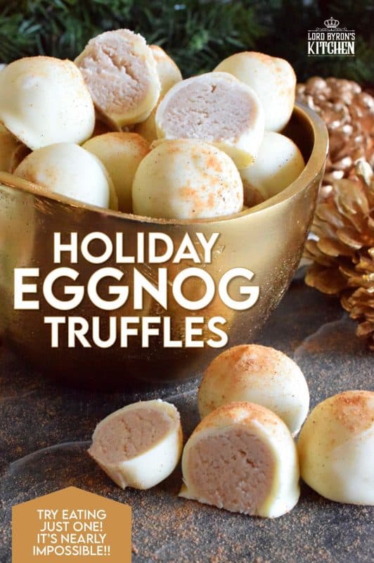 The base of this truffle is prepared with melted white chocolate, eggnog, and cream cheese. With the addition of confectioner's sugar, cinnamon, nutmeg, and rum, Holiday Eggnog Truffles are the most Christmassy thing you'll taste this season! #christmas #holiday #eggnog #truffles #chocolate #nobake