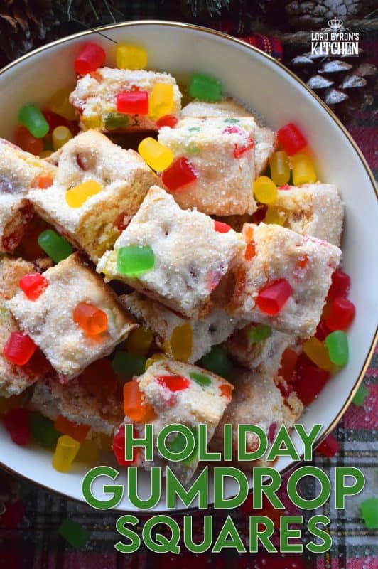 Sometimes a recipe needs to be quick and easy. That's exactly what these Holiday Gumdrop Squares are - and, there's only 4 ingredients in the whole recipe! These are simple to make too, because it's a mix, pour, and bake type of recipe. When fully cooled, cut into squares and enjoy! #condensedmilk #gumdrop #squares #christmas #holiday #baking