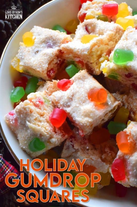 Sometimes a recipe needs to be quick and easy. That's exactly what these Holiday Gumdrop Squares are - and, there's only 4 ingredients in the whole recipe! These are simple to make too, because it's a mix, pour, and bake type of recipe. When fully cooled, cut into squares and enjoy! #condensedmilk #gumdrop #squares #christmas #holiday #baking