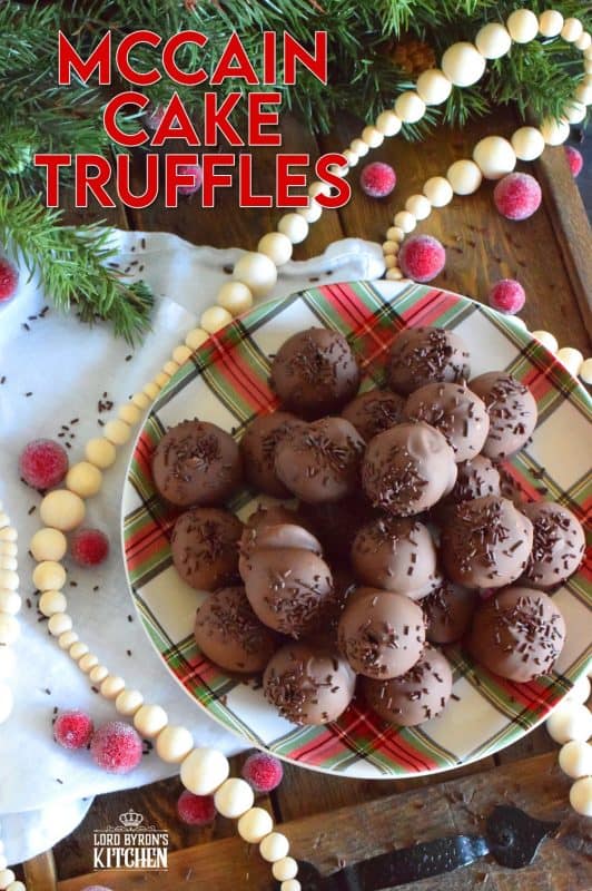 One of the most recognizable, freezer-friendly cakes is the star of this truffle recipe. McCain Cake Truffles are prepared with a chocolate cake and chocolate chips - that's it! How's that for easy and budget friendly? All is takes are those two ingredients to make one of the most moist and dense, chocolaty treat! #christmas #holiday #nobake #mccain #chocolate #chocolatecake #truffles