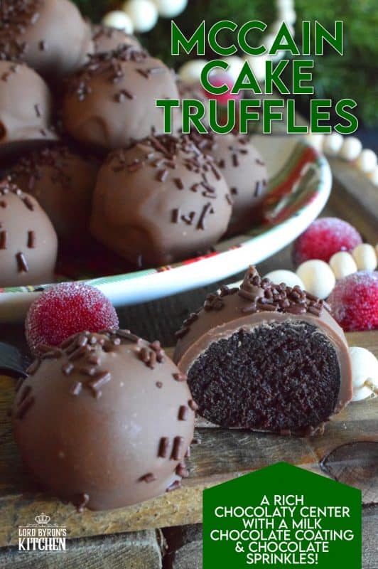 One of the most recognizable, freezer-friendly cakes is the star of this truffle recipe. McCain Cake Truffles are prepared with a chocolate cake and chocolate chips - that's it! How's that for easy and budget friendly? All is takes are those two ingredients to make one of the most moist and dense, chocolaty treat! #christmas #holiday #nobake #mccain #chocolate #chocolatecake #truffles