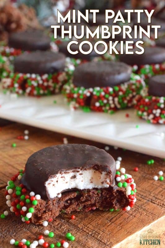 Christmastime is synonymous with thumbprint cookies, most often prepared with chocolates or preserves. So, let's shake it up a bit by pressing chocolate mint patties into the cookie dough. These are the perfect holiday confection for the mint lover in your life! #yorkpeppermint #peppermint #patties #mint #christmas #holiday #baking #thumbprint #cookies