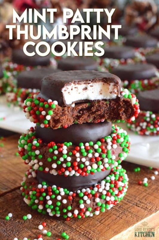 Christmastime is synonymous with thumbprint cookies, most often prepared with chocolates or preserves. So, let's shake it up a bit by pressing chocolate mint patties into the cookie dough. These are the perfect holiday confection for the mint lover in your life! #yorkpeppermint #peppermint #patties #mint #christmas #holiday #baking #thumbprint #cookies