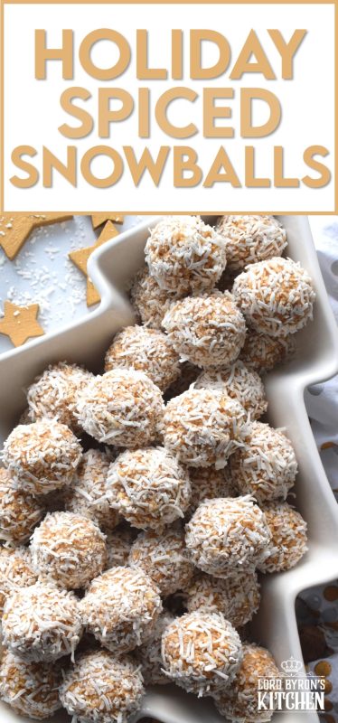 Being from Newfoundland, I know a thing or two about snowballs! They are a very traditional treat on the island, and loved by everyone. But, who says they have to be chocolate flavoured? Christmastime treats conjure up warming spice flavours, just like the ones in these Holiday Spiced Snowballs! This version is void of chocolate, but has an explosion of spices like cinnamon, nutmeg, cloves, and ginger! #pumpkinspice #holidayspiced #christmas #snowballs