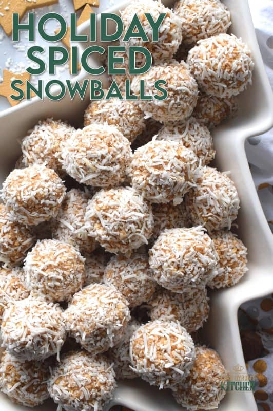 Being from Newfoundland, I know a thing or two about snowballs! They are a very traditional treat on the island, and loved by everyone. But, who says they have to be chocolate flavoured? Christmastime treats conjure up warming spice flavours, just like the ones in these Holiday Spiced Snowballs! This version is void of chocolate, but has an explosion of spices like cinnamon, nutmeg, cloves, and ginger! #pumpkinspice #holidayspiced #christmas #snowballs