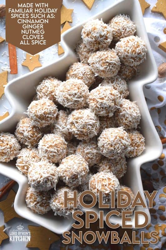 Being from Newfoundland, I know a thing or two about snowballs! They are a very traditional treat on the island, and loved by everyone. But, who says they have to be chocolate flavoured? Christmastime treats conjure up warming spice flavours, just like the ones in these Holiday Spiced Snowballs! This version is void of chocolate, but has an explosion of spices like cinnamon, nutmeg, cloves, and ginger! #pumpkinspice #holidayspiced #christmas #snowballs