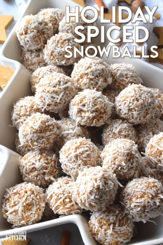 Being from Newfoundland, I know a thing or two about snowballs! They are a very traditional treat on the island, and loved by everyone. But, who says they have to be chocolate flavoured? Christmastime treats conjure up warming spice flavours, just like the ones in these Holiday Spiced Snowballs! This version is void of chocolate, but has an explosion of spices like cinnamon, nutmeg, cloves, and ginger! #pumpkinspice #holidayspiced #christmas #snowballs