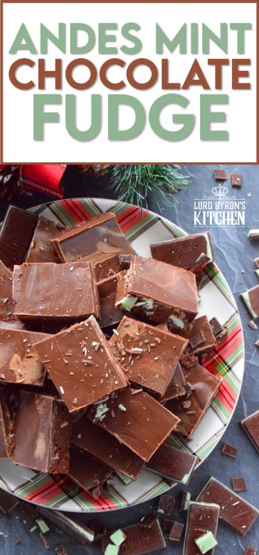 This no-bake fudge recipe is packed full of chopped Andes Mints and is prepared with peppermint extract. The chocolate topping is made with melted Andes Mints too, so you know this fudge is for the extreme mint lover! #andes #mints #peppermint #chocolate #fudge