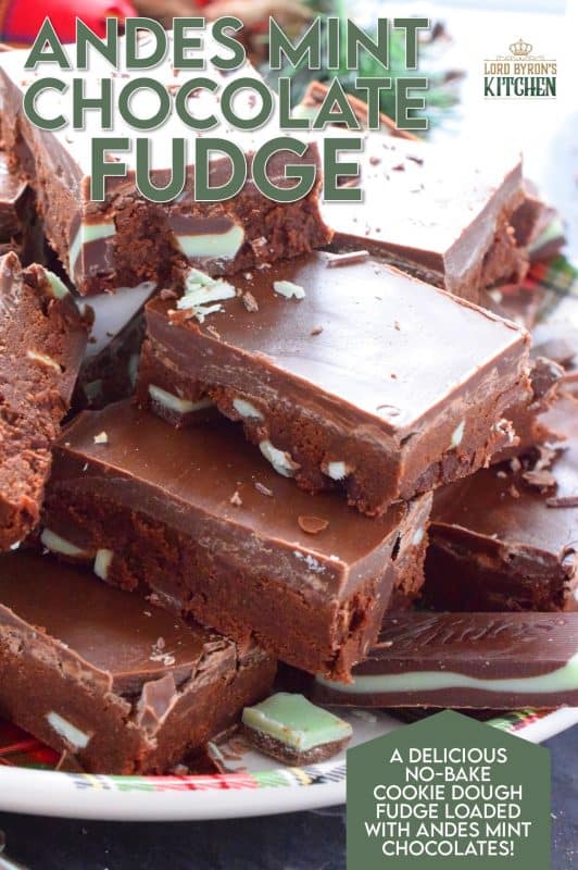 This no-bake fudge recipe is packed full of chopped Andes Mints and is prepared with peppermint extract. The chocolate topping is made with melted Andes Mints too, so you know this fudge is for the extreme mint lover! #andes #mints #peppermint #chocolate #fudge